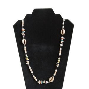 White and Multicolor Single Strand Plastic Cowrie and Seashell Colorful Necklace